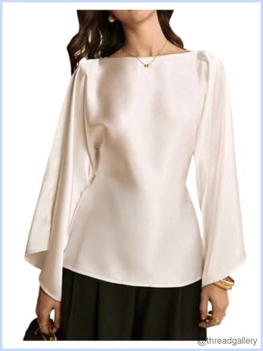 Satin Blouse Long Sleeve Boat Neck Tie Knot Back